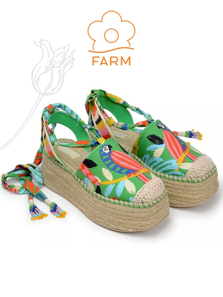 Farm Rio Green Forest Birds Espadrille Platform Sandals